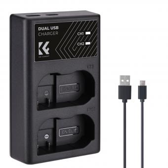 K&F CONCEPT EN-EL15/EN-EL15a/EN-EL15b Dual Slot Quick Charger, Micro USB and Type-C Dual Interface Compatible Batteries Nikon D7000, D7100, D7200, D750, D850, D810, D800, D800E, D750, D610, D600, D500, Z6, Z7 V1 USB Data Line Battery Charger