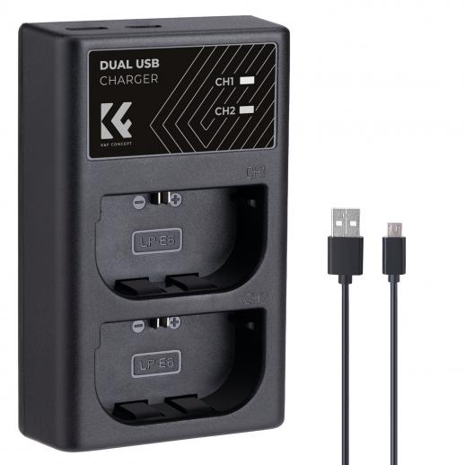 K&F CONCEPT LP-E6/LP-E6N/LP-E6NH Dual Slot Quick Charger USB and