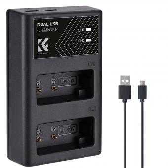 K&F CONCEPT LP-E17 Dual Slot Quick Charger with Micro USB and Type-C Dual Interface Compatible Batteries Canon EOS RP, Rebel T8i, T7i, T6i, T6s, SL2, SL3, EOS M3, M5, M6 Mark II, 77D, 200D, 750D, 760D, 800D, 8000D USB Data Cable Battery Charger