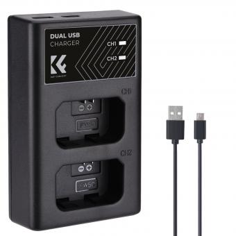 K&F CONCEPT NP-FW50 Dual Slot Quick Charger, Micro USB and Type-C Dual Interface Compatible Battery Sony A6000, A6500, A6300, A6400, A7, A7II, A7RII, A7SII, A7S, A7S2, A7R, A7R2, A55, A5100, A5000, A3000, A55,RX10, NEX-3/5/7 USB Data Cable Battery