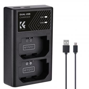 K&F CONCEPT NP-FZ100 Dual Slot Quick Charger, Micro USB and Type-C Dual Interface, Battery Compatible Sony Alpha A7 III, A7R III (A7R3), A9, a6600, a7R IV, Alpha a9 II USB Data Cable Battery Charger