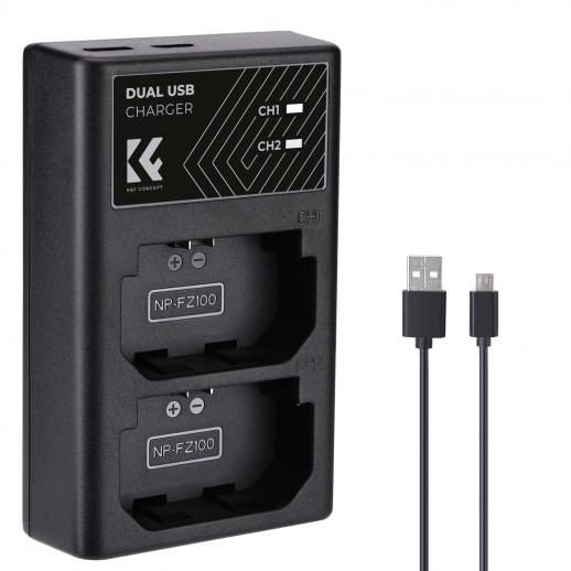 K&F CONCEPT Sony NP-FZ100 Quick Dual Battery Charger With Micro USB &  Type-C Port