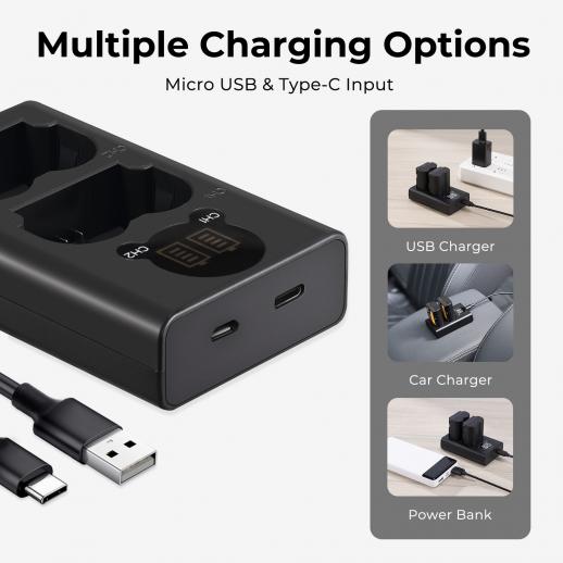 K&F NP-W235 Dual Charger Camera LED, Micro USB and Type-C charging /