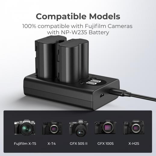 USB Dual NP-W235 Battery charger for Fujifilm X-H2 X-T5 XT5