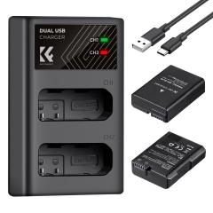 K&F CONCEPT EN-EL14 Quick Dual Battery Charger & Batteries Kit (1050mAh) With Micro USB & Type-C Port, for Nikon D3500 D5600 Coolpix P7800 P7700 P7200,etc.