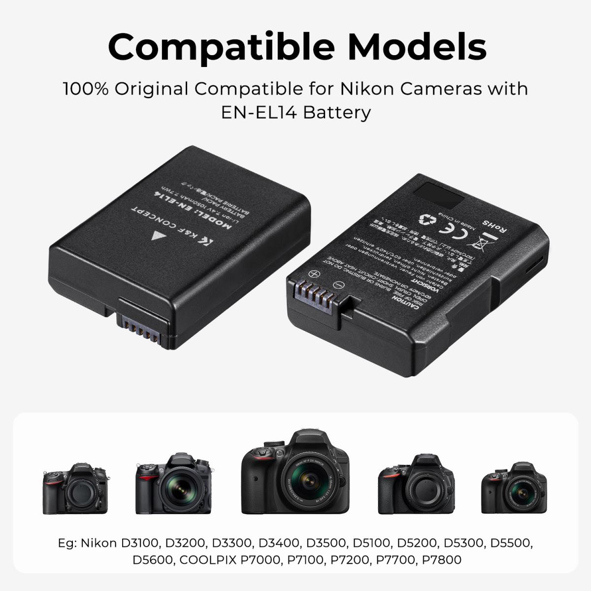 Nikon Camera Battery Charger Coolpix En-El14 D3500 K&F Concept - KENTFAITH