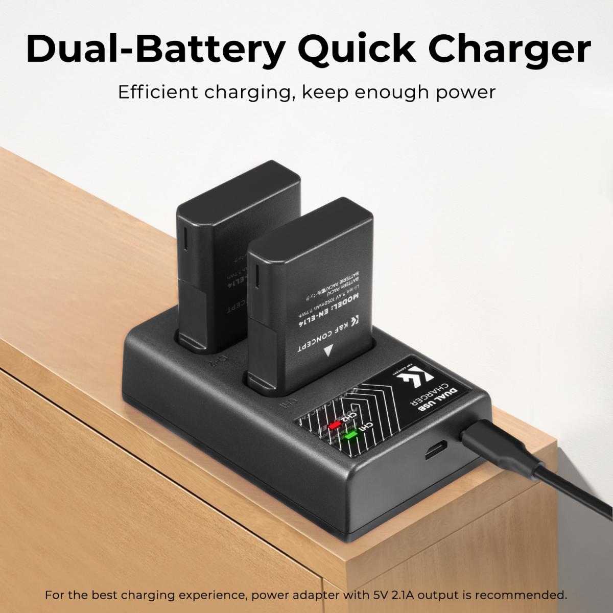 Nikon Camera Battery Charger Coolpix EnEl14 D3500 K&F Concept KENTFAITH