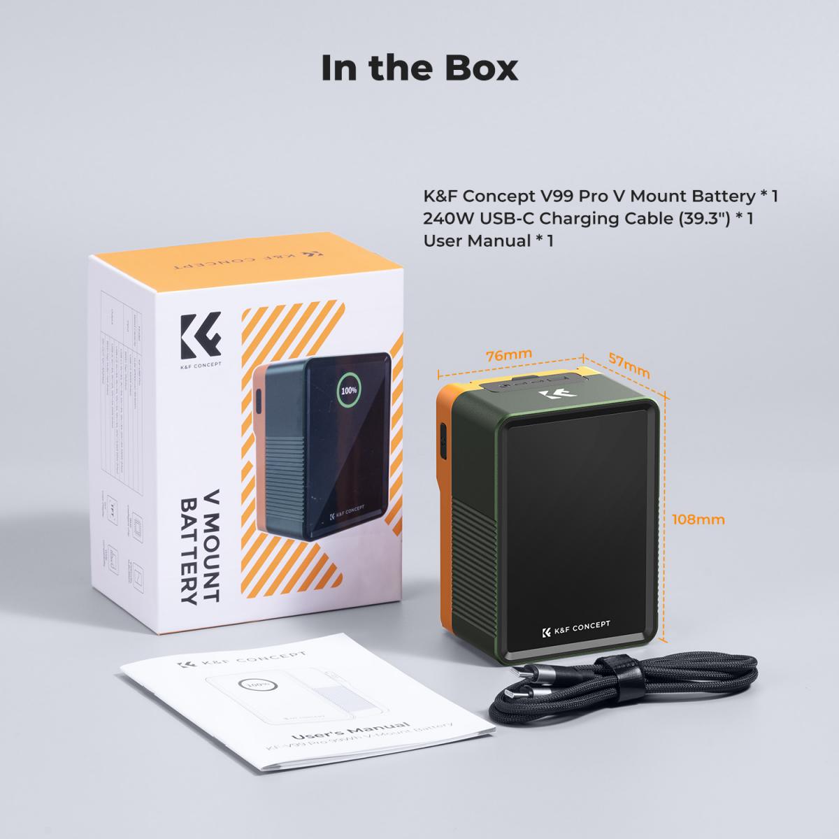 K&F Concept Batteria V Mount 99 Wh Con PD USB-C - Per Fotocamere E Monitor, Schermo TFT - Foto 10