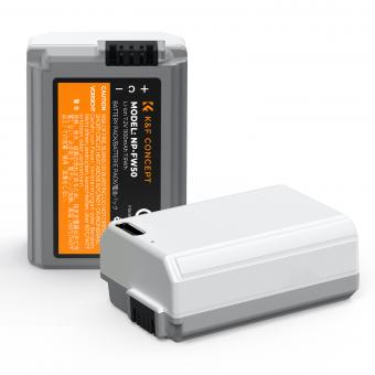 Bateria K&F Concept NP-FW50 com carregamento rápido tipo C para Sony ZV-E10, Alpha 7, A7, A7II, A7RII, A7SII, A7S, A7S2, A7R, A7R2, A5000, A6000, A6500, A6300, NEX-3, NEX -5(2 baterias)