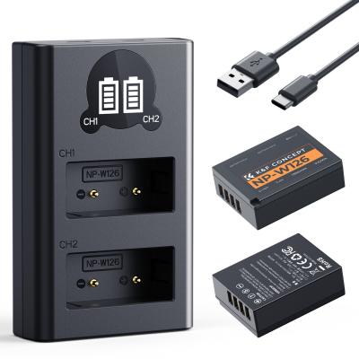 Kit 2x Batteries NP-W126S 1300 mAh + Chargeur LCD Double pour Fujifilm X100VI, X100V, X-S10, X-T30 II, X-E4, X-T3