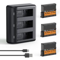 Chargeur de batterie K&F Concept pour Osmo Action 5 Pro/4/3, pack de 3 batteries 2100 mAh Action 5 Pro et chargeur rapide 3 emplacements, compatible avec DJI OSMO Action 5 Pro, Osmo Action 4 et Osmo Action 3