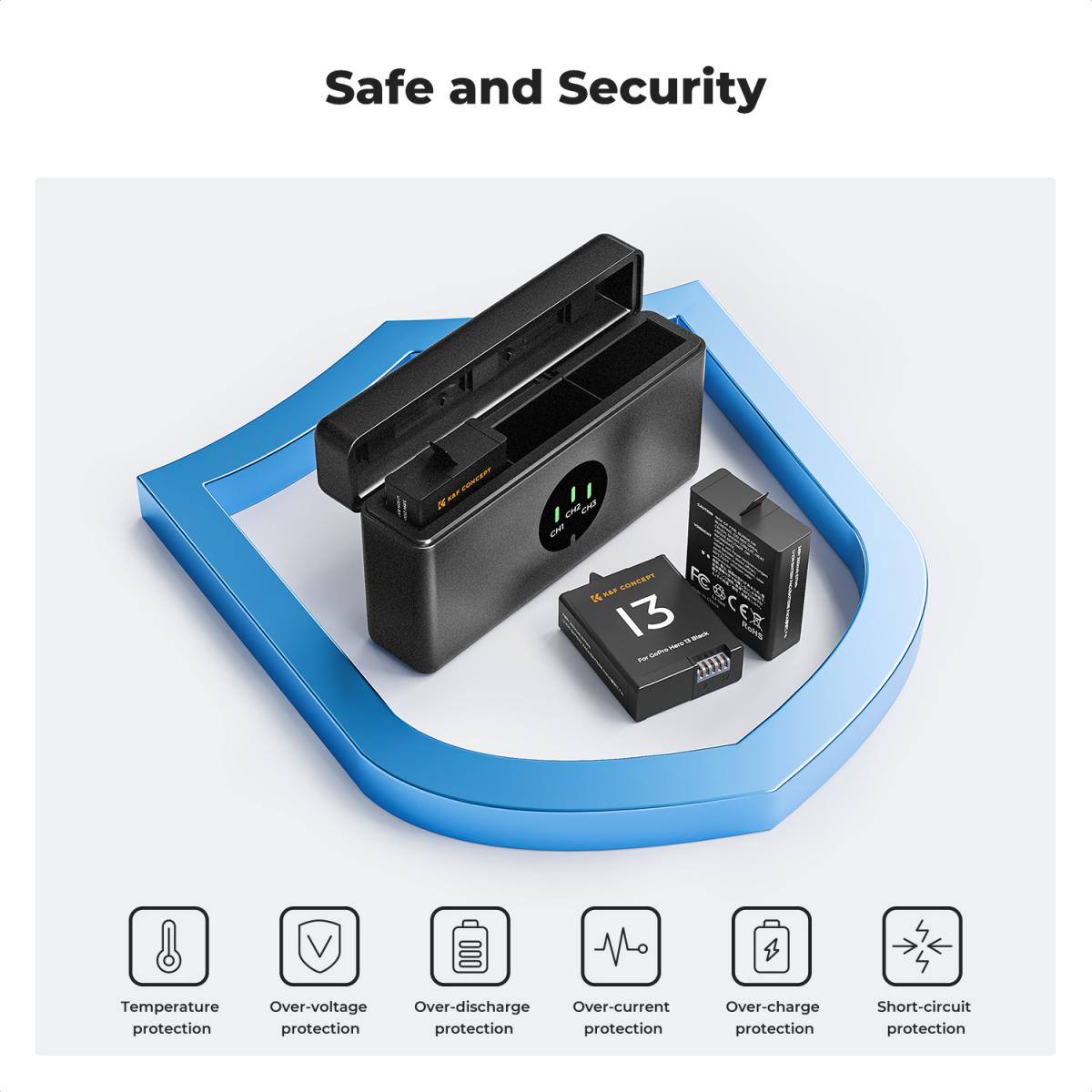 K&F Concept 3× Batterie + Chargeur Hero 13 Black – 2100mAh Enduro, Charge Rapide 3 Slots, Compatible GoPro Hero 13