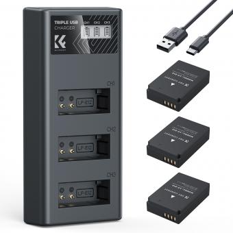 K&F Concept LP-E12 Battery 3-Pack and Upgraded LCD EOS M50 Battery Charger for Canon M50, M50 Mark II, M, M2, M10, M100, M200, Rebel S1, PowerShot SX70 HS Cameras