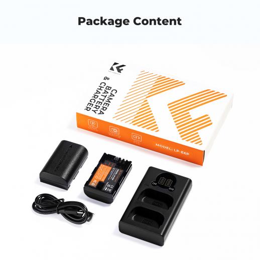 K&F Concept LP-E6P Battery Charger Set - 2-Pack 2400mAh For Canon EOS R5 Mark II & More