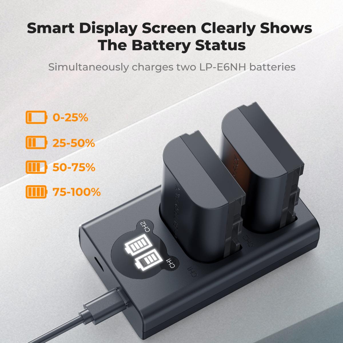 K&F Concept LP-E6NH Replacement Battery and Charger Set, 2 Pack 2600mAh ...