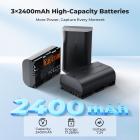 K&F CONCEPT 3-Pack LP-E6P Battery Charger, 2400mAh R6 Mark III Battery Compatible with Canon R6 Mark II III, R5 Mark II, C50, R6V, R5 R6 R7, 5D 6D 7D Mark II Cameras