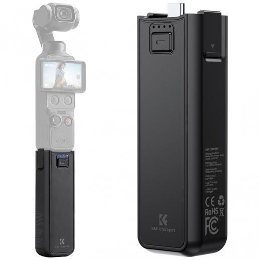 K&F CONCEPT 5000mAh Fast Charging Battery Handle for Osmo Pocket 3/4, Power Grip with 20W, Wireless Mic Direct Connection, 1/4" Tripod Thread, Smart Temp Control & Original Battery Cells