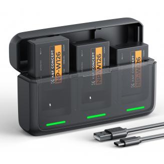 K&F CONCEPT 3-Pack NP-W126 Battery and Upgraded 20W LED NP-W126S XT30III Battery Charger Compatible with Fujifilm X100vi, X100V, XM5, XE5, XT30II, XT30, X Half, XS10, XT20, XE4, A5 Cameras