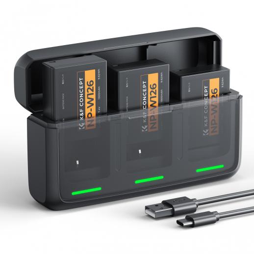 K&F CONCEPT 3-Pack NP-W126 Battery and Upgraded 20W LED NP-W126S XT30III Battery Charger Compatible with Fujifilm X100vi, X100V, XM5, XE5, XT30II, XT30, X Half, XS10, XT20, XE4, A5 Cameras