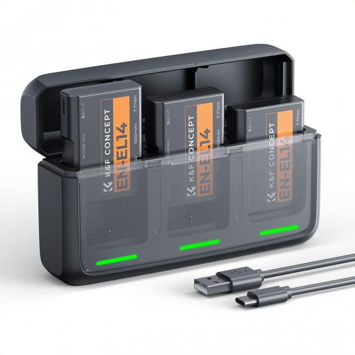 K&F CONCEPT 3-Pack EN-EL14 Batteries and 20W Fast Charger Compatible with D3500, D3400, D3300, D3200, D3100, D5600, D5500, D5300, D5200, D5100, Coolpix P7000, P7100, P7700, P7800 etc.