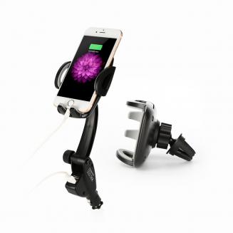 2 in 1 Cigarette Lighter Car Mount Charger Holder Cradle with Dual USB 2.1A Charging for iPhone8 X 7 6s 6 5s Samsung S8 S7 S6 S5