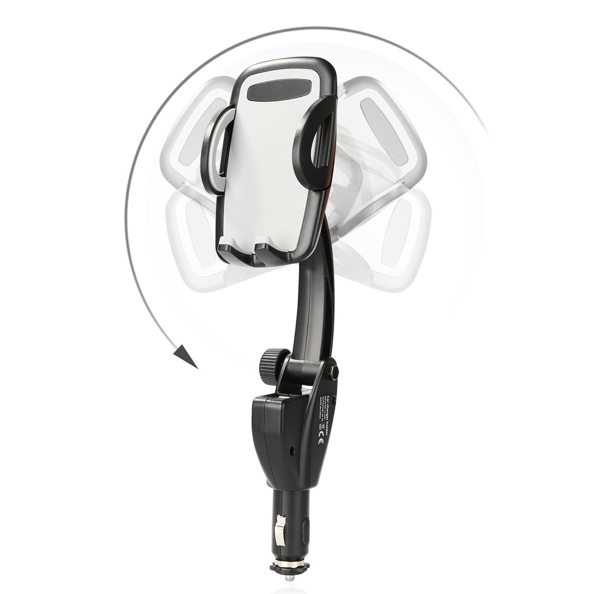 2 in 1 Cigarette Lighter Car Mount Charger Holder Cradle with Dual USB 2.1A Charging for iPhone8 X 7 6s 6 5s Samsung S8 S7 S6 S5