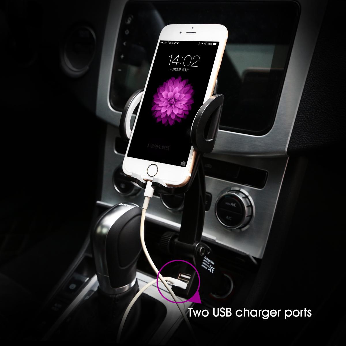 2 in 1 Cigarette Lighter Car Mount Charger Holder Cradle with Dual USB 2.1A Charging for iPhone8 X 7 6s 6 5s Samsung S8 S7 S6 S5