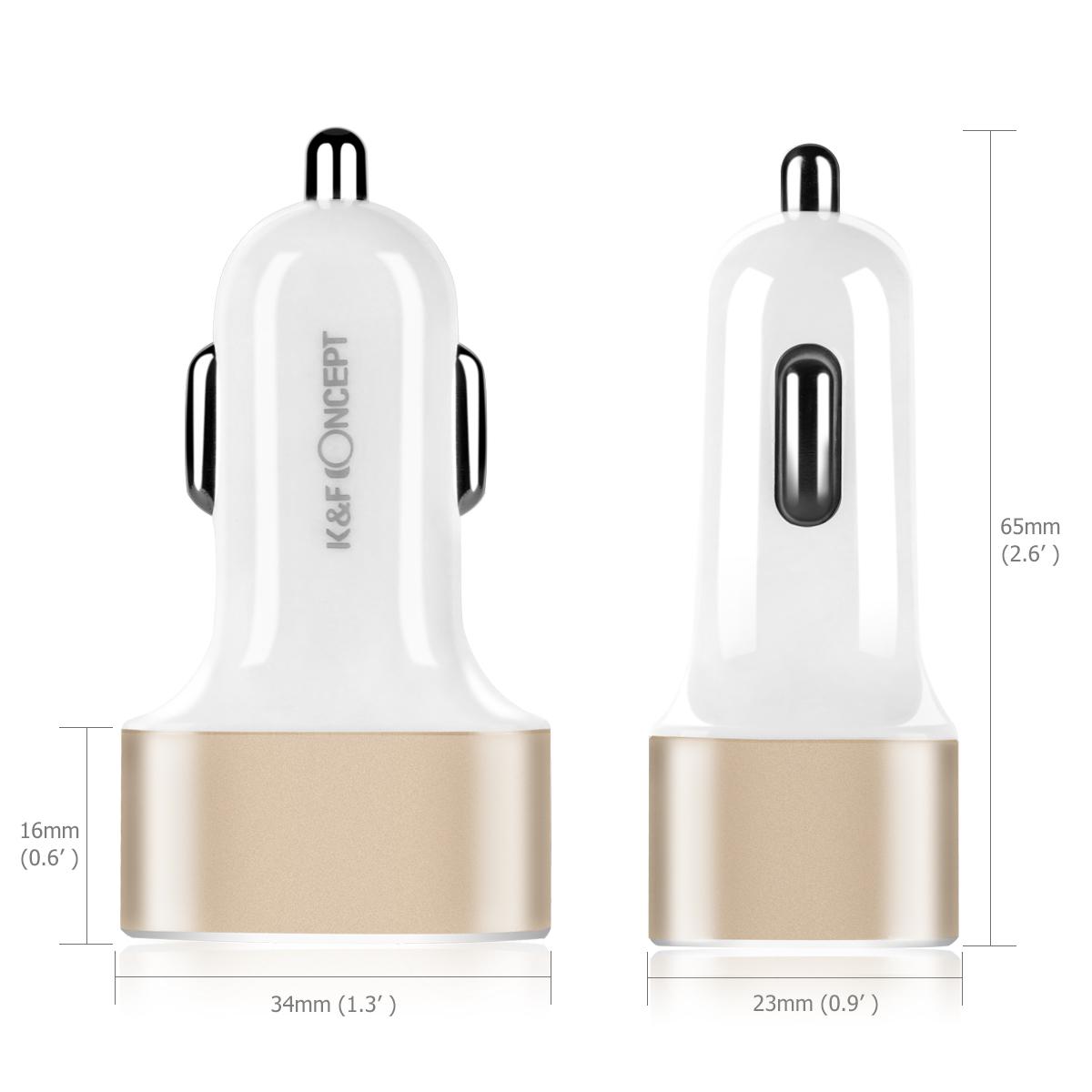 Beschoi USB Car Charger In-vehicle Charger Ultra-rapid Chargeable USB Charger (3 Port Type 3.4A) Ultra-Compact Quick Durable iPhone6s / 6s Plus / 6/6 Plus / iPad / iPod / Android / Galaxy S6 / S6 Edge etc. (White + Golden)