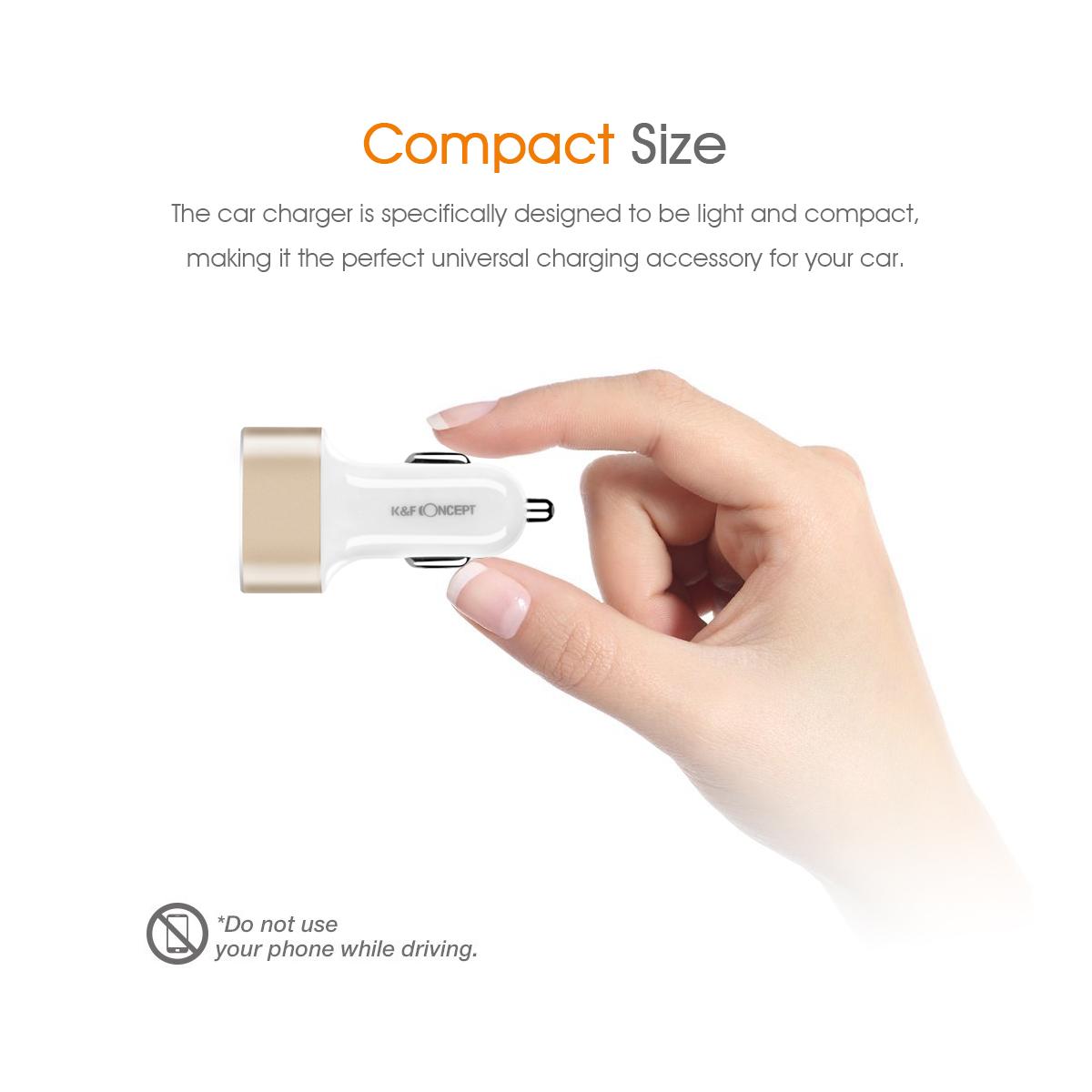 Beschoi USB Car Charger In-vehicle Charger Ultra-rapid Chargeable USB Charger (3 Port Type 3.4A) Ultra-Compact Quick Durable iPhone6s / 6s Plus / 6/6 Plus / iPad / iPod / Android / Galaxy S6 / S6 Edge etc. (White + Golden)