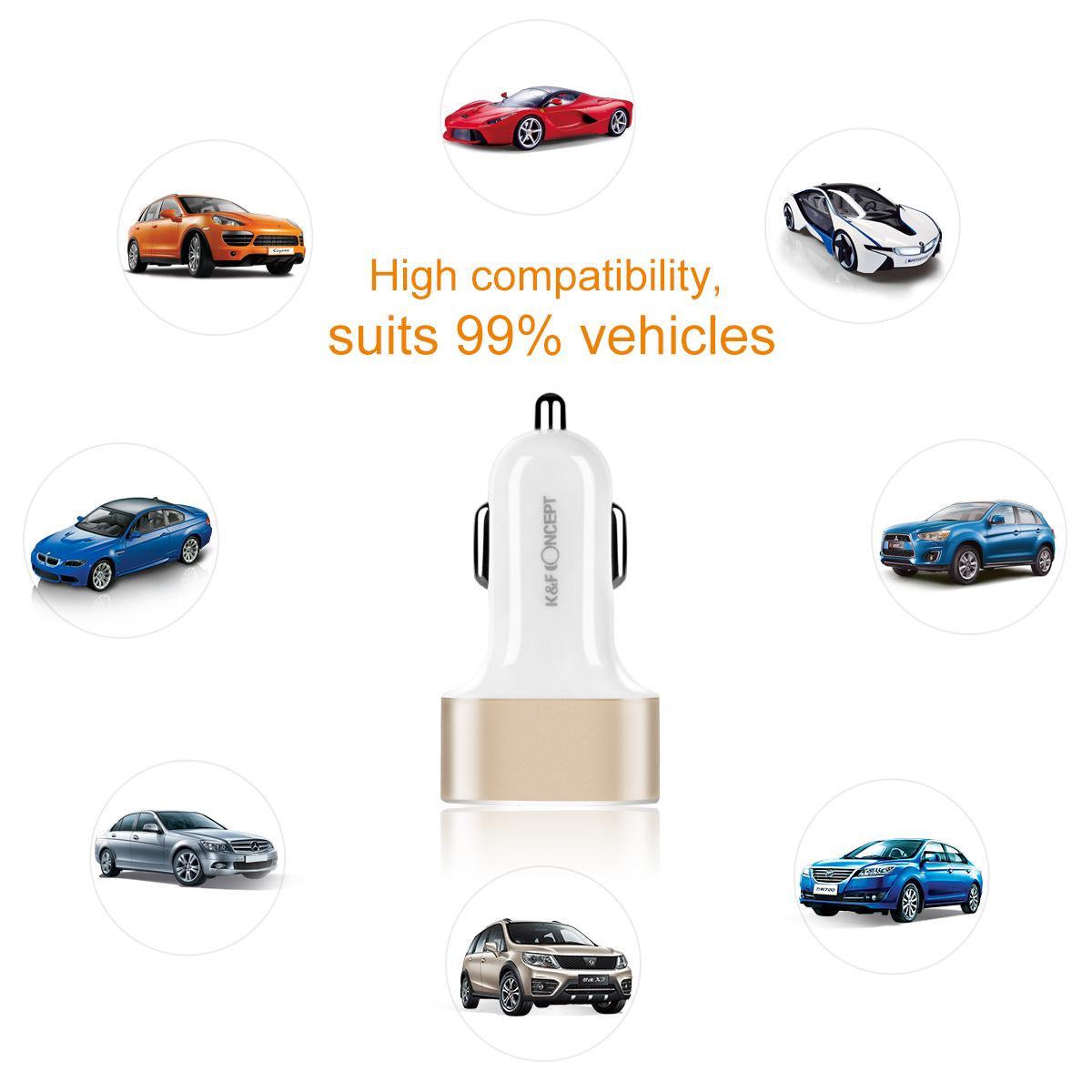 Beschoi USB Car Charger In-vehicle Charger Ultra-rapid Chargeable USB Charger (3 Port Type 3.4A) Ultra-Compact Quick Durable iPhone6s / 6s Plus / 6/6 Plus / iPad / iPod / Android / Galaxy S6 / S6 Edge etc. (White + Golden)