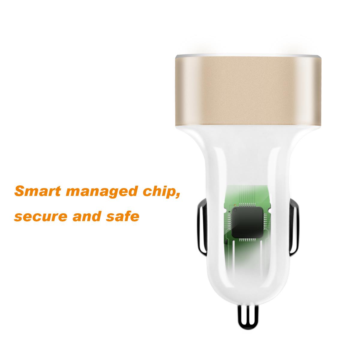 Beschoi USB Car Charger In-vehicle Charger Ultra-rapid Chargeable USB Charger (3 Port Type 3.4A) Ultra-Compact Quick Durable iPhone6s / 6s Plus / 6/6 Plus / iPad / iPod / Android / Galaxy S6 / S6 Edge etc. (White + Golden)