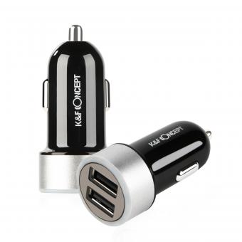 Beschoi USB Car Charger Car Charger Cigar Socket (2 Port Type 2.1A) Super Quick Charge Compatible USB Charger Ultra Small Quick Durability iPhone6s / 6s Plus / 6/6 Plus / iPad / iPod / Android / Galaxy S6 / S6 Edge etc. (Black + Silver)