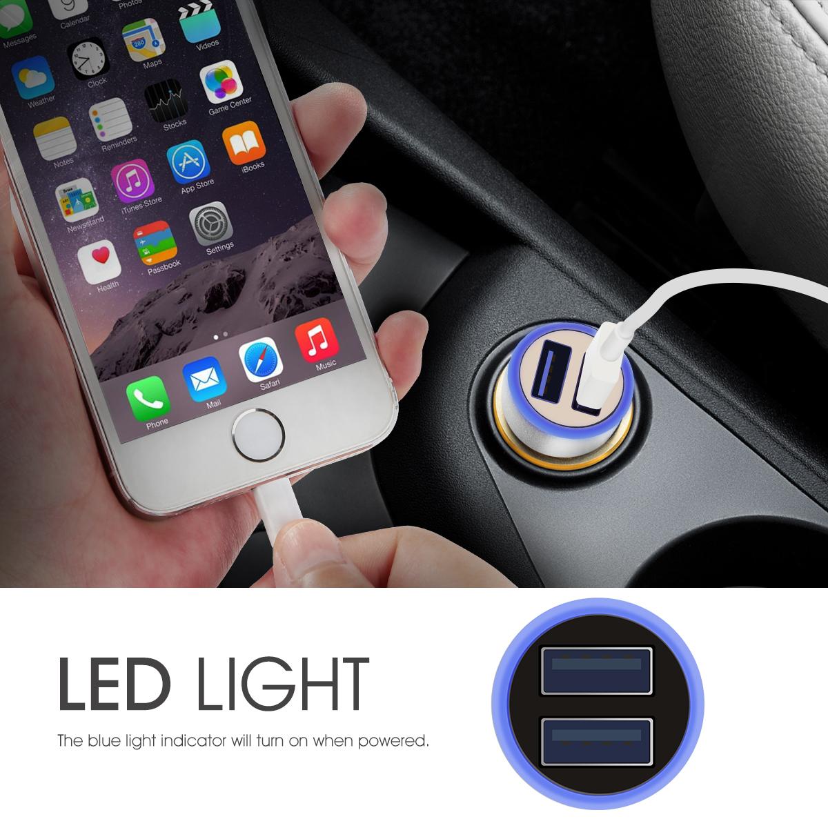 Beschoi USB Car Charger Car Charger Cigar Socket (2 Port Type 2.1A) Super Quick Charge Compatible USB Charger Ultra Small Quick Durability iPhone6s / 6s Plus / 6/6 Plus / iPad / iPod / Android / Galaxy S6 / S6 Edge etc. (Black + Silver)