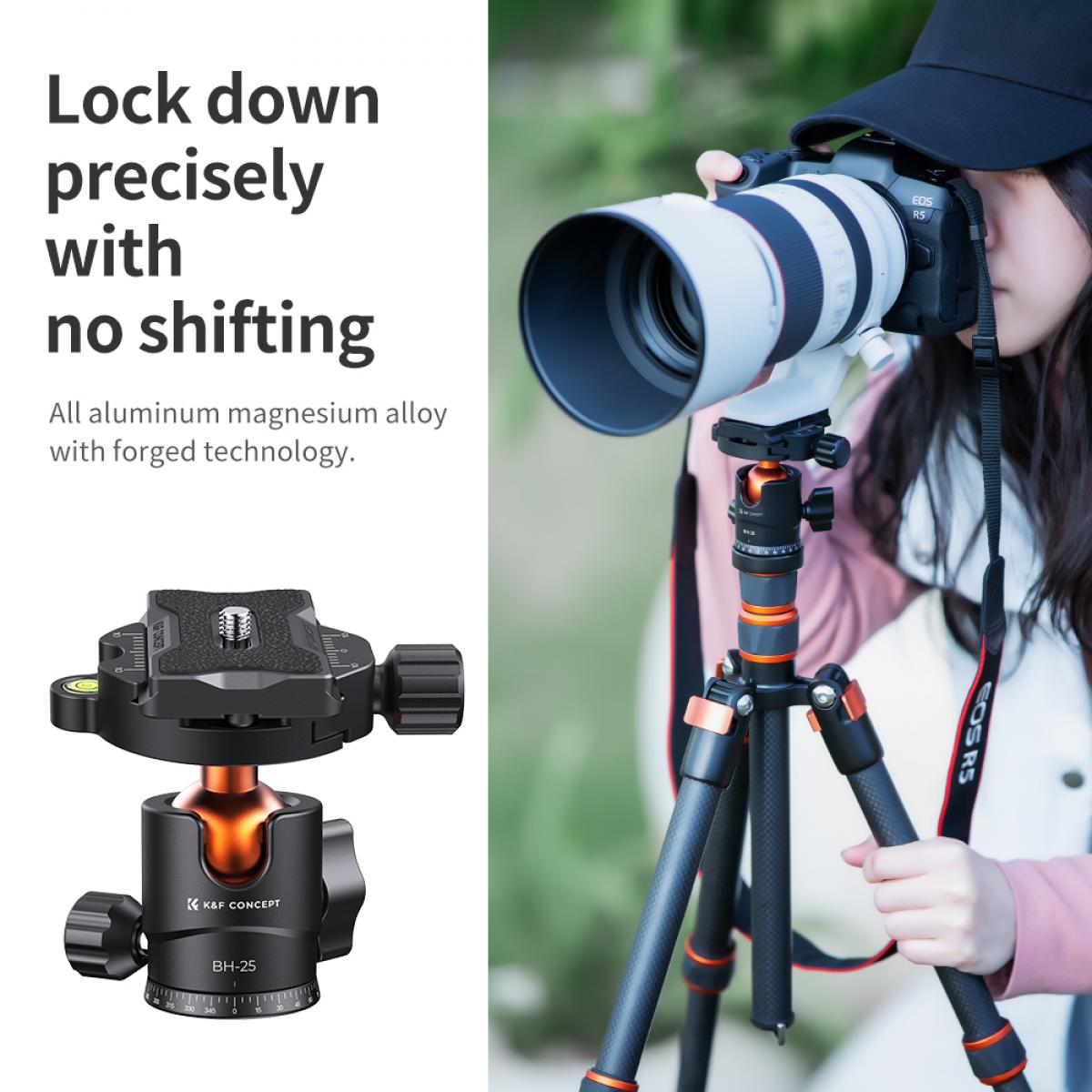 17.63lbs/8kg Load Tripod Ball Head KF-25 Series 360° Tripod Head with 1/4" Thread Quick Release Plate for Tripod Monopod Slider Camera