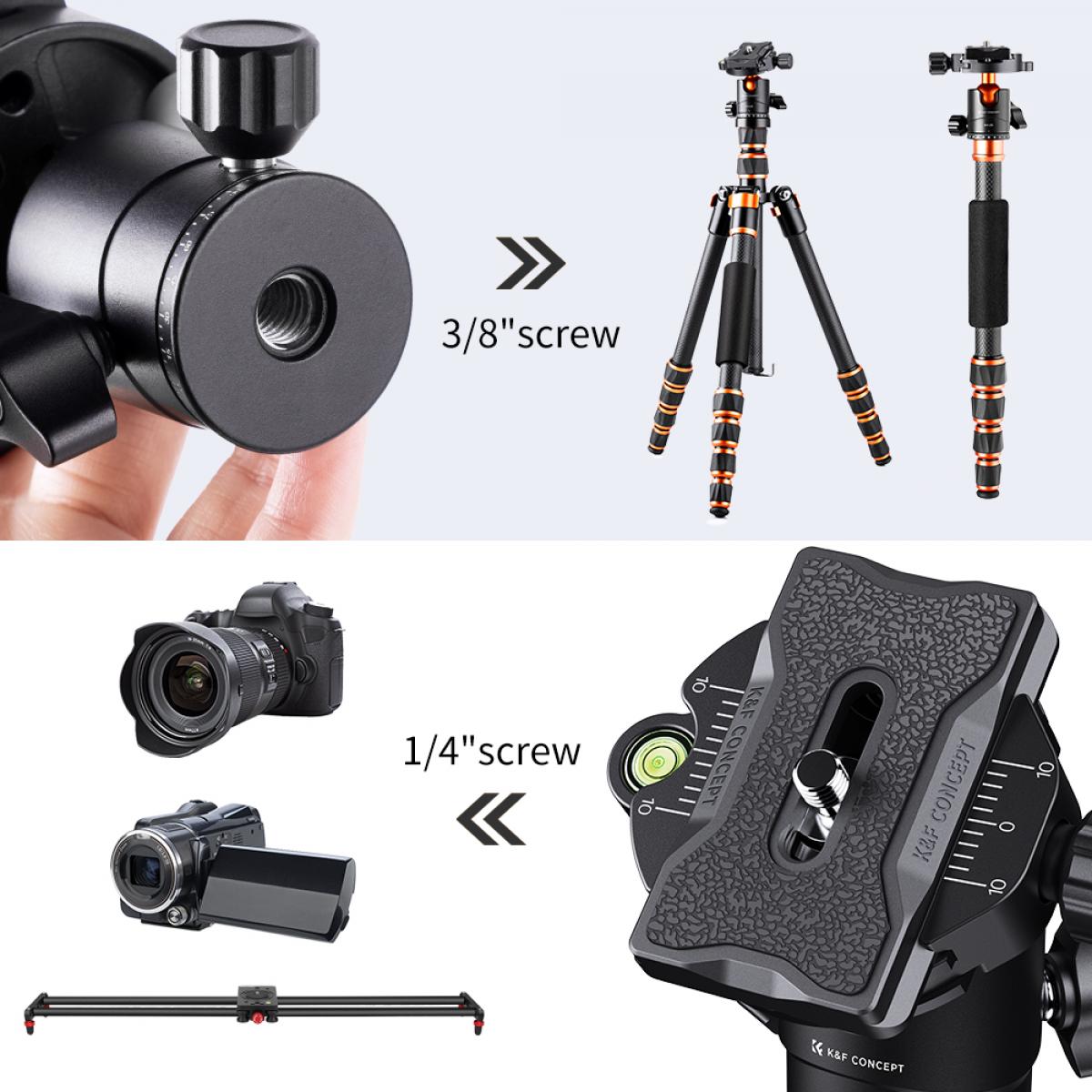 17.63lbs/8kg Load Tripod Ball Head KF-25 Series 360° Tripod Head with 1/4" Thread Quick Release Plate for Tripod Monopod Slider Camera