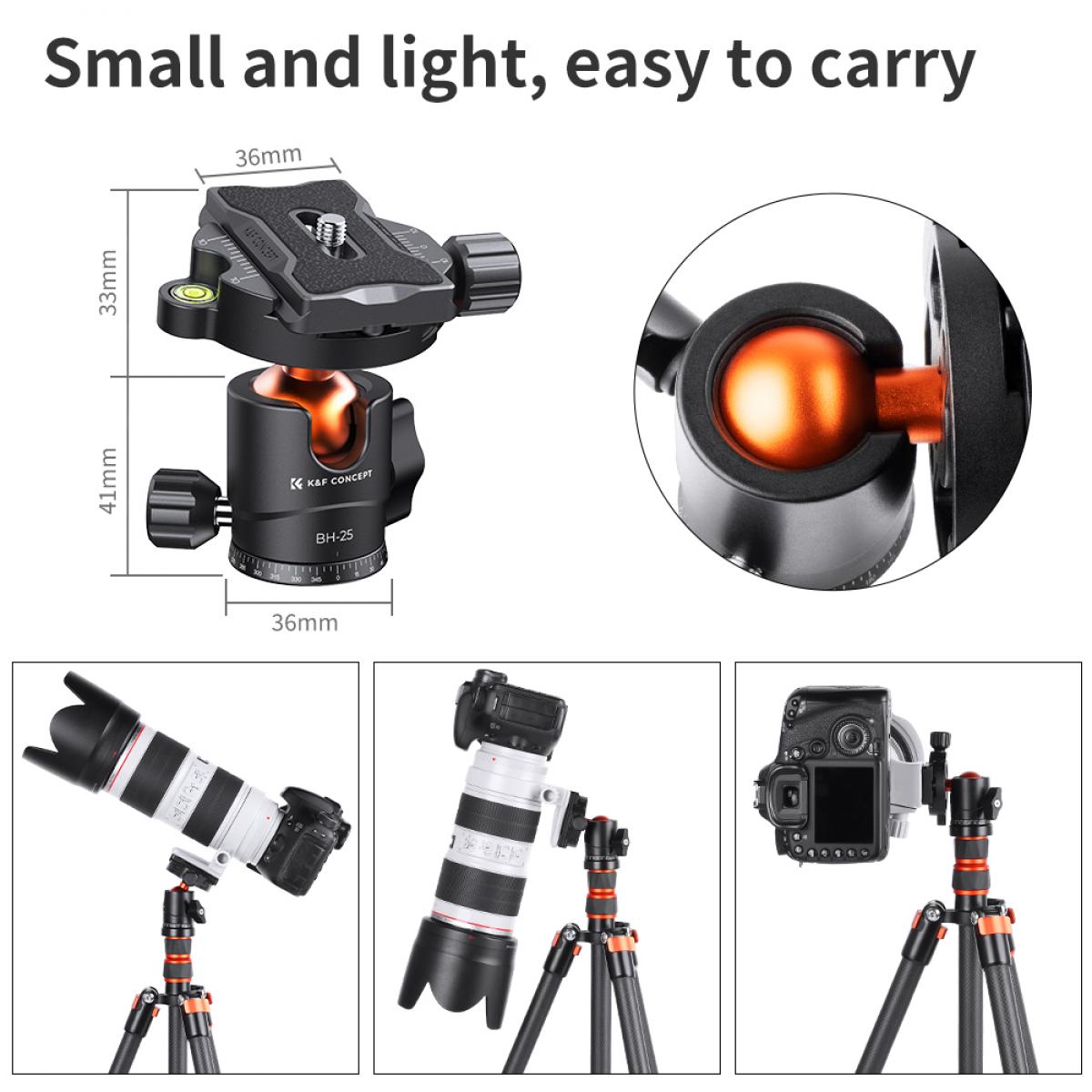 17.63lbs/8kg Load Tripod Ball Head KF-25 Series 360° Tripod Head with 1/4" Thread Quick Release Plate for Tripod Monopod Slider Camera