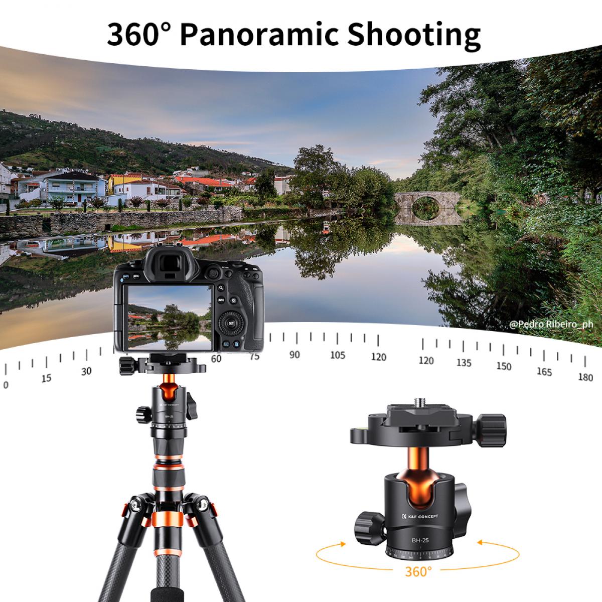 17.63lbs/8kg Load Tripod Ball Head KF-25 Series 360° Tripod Head with 1/4" Thread Quick Release Plate for Tripod Monopod Slider Camera