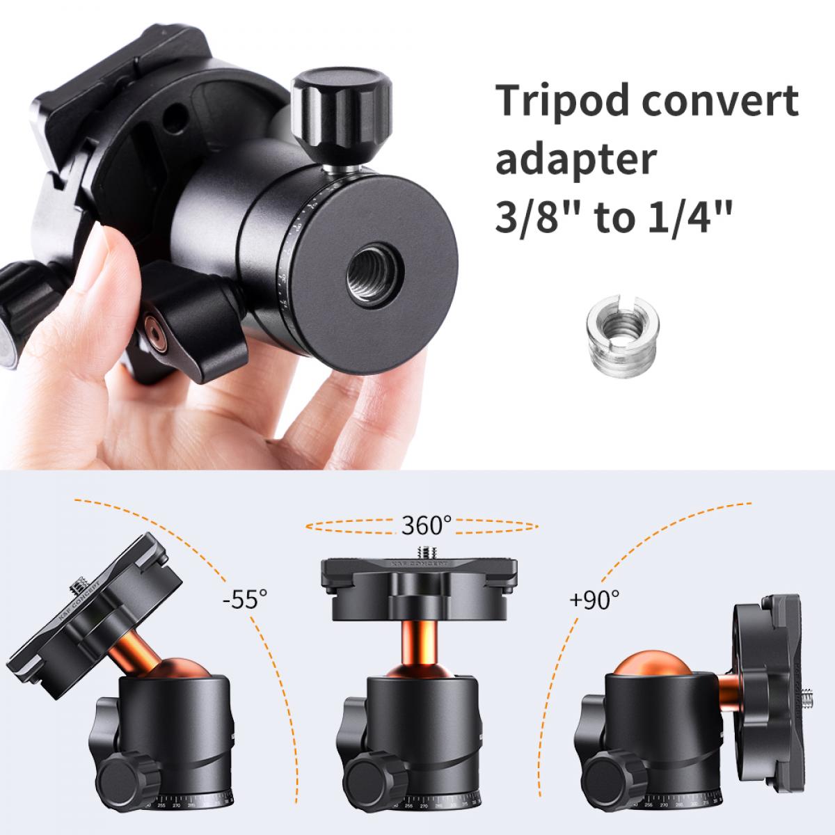 17.63lbs/8kg Load Tripod Ball Head KF-25 Series 360° Tripod Head with 1/4" Thread Quick Release Plate for Tripod Monopod Slider Camera