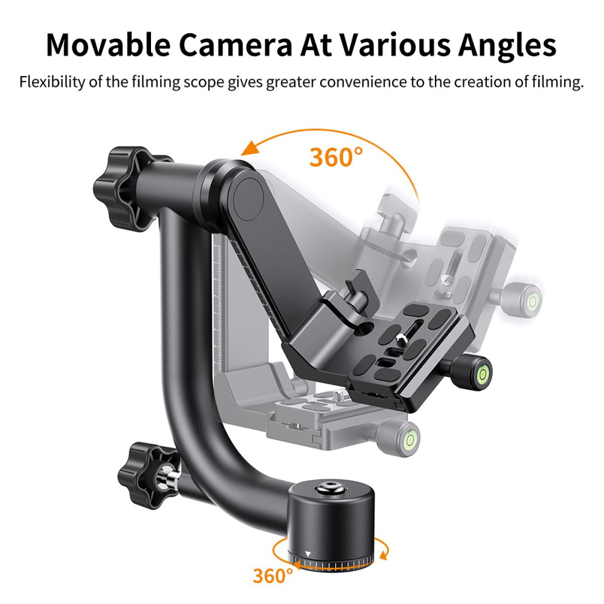 Tripod Head 44lbs/20kg Load Professional Heavy Duty 360° Pantilt with 1/4'' Standard Quick Release Plate & Bubble Level