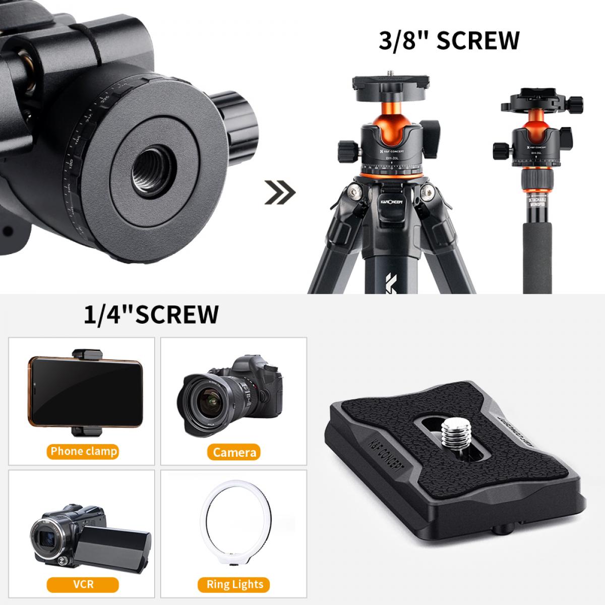 Professional 35mm Metal Tripod Ball Head 15kg/33lbs Load 360 Degree  Rotating Panoramic with 1/4 inch Quick Release Plate K&F Concept-35 Series