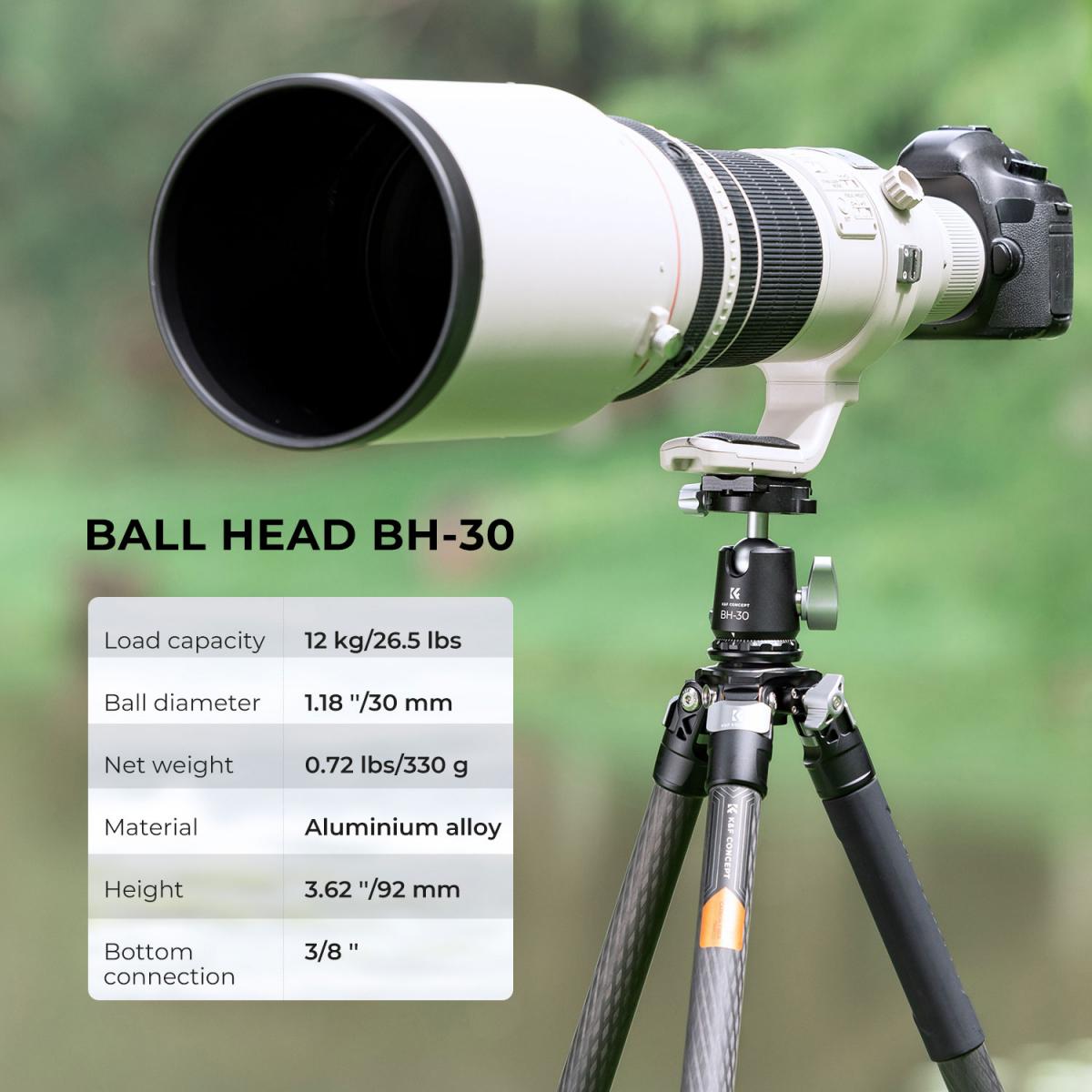 Ball Head Tripods 30mm 26.5lbs/12kg Load KENTFAITH
