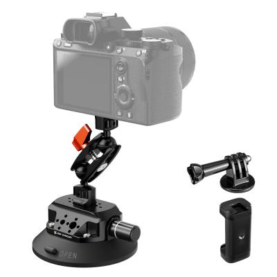  4.5" Suction Cup Camera Mount with Double Ball Head Magic Arm, Mobile Phone Clamp, Gopro Adapter Accessories, 3/8" to 1/4" Adapter Screw, MS45