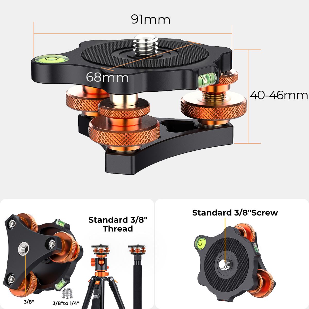 Camera Leveler Tripod Leveling Base Tri-Wheel Head - K&F Concept