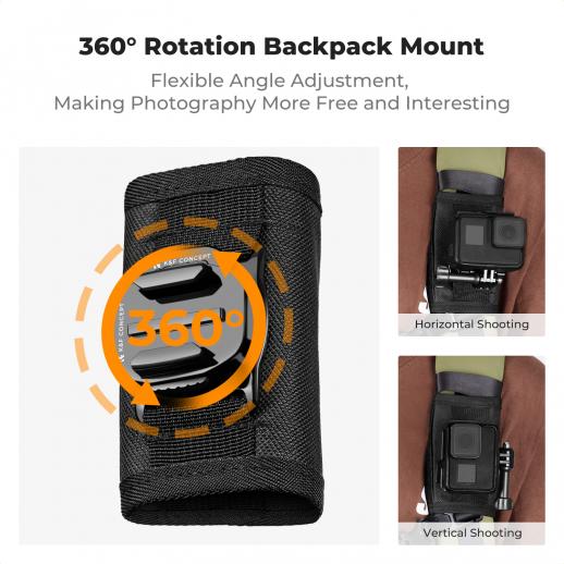 K&F Concept Backpack Strap Mount For GoPro & Action Cameras - 360° Rotating Clip With Quick Release