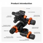 K&F Concept Geared Tripod Head, 360°Panoramic 3-Way Ballhead with Quick Release Plate, 6KG Load-bearing for Macro, Star Shooting, Commercial Photography