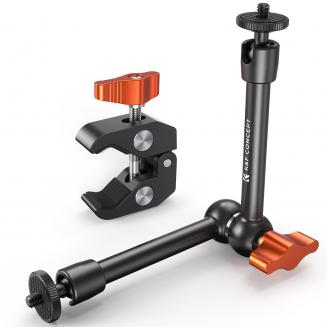 9.8" Magic Arm with Super Clamp, Magic Arm Clamp Kit with 1/4" & 3/8" Thread Screw, Articulating Friction Arm with Cold Shoe Clamp Mount for Monitor, LED Light, Webcam, Action Camera