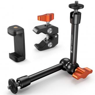 9.8" Magic Arm with Super Clamp and Phone Clip, Magic Arm Clamp Kit with 1/4" & 3/8" Thread Screw, Articulating Friction Arm with Cold Shoe Clamp Mount for Monitor, LED Light, Webcam, Action Camera