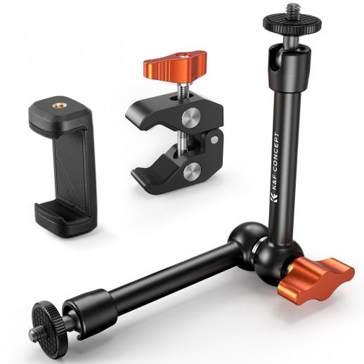 9.8" Magic Arm with Super Clamp and Phone Clip, Magic Arm Clamp Kit with 1/4" & 3/8" Thread Screw, Articulating Friction Arm with Cold Shoe Clamp Mount for Monitor, LED Light, Webcam, Action Camera