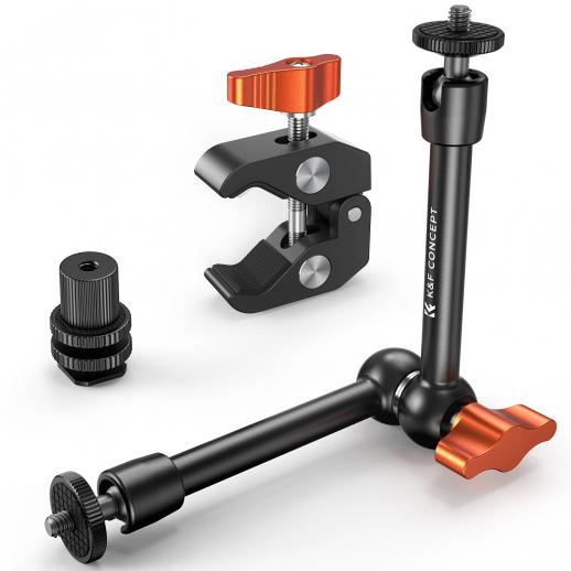 9.8" Magic Arm with Super Clamp and Cold Boot Joint, Magic Arm Clamp Kit with 1/4" & 3/8" Thread Screw, Articulating Friction Arm with Cold Shoe Clamp Mount for Monitor, LED Light, Webcam, Action Camera