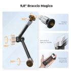 Kit di supporto a braccio magico da 9,8" con doppie teste a sfera a 360° per monitor, flash, luce LED, microfono, gabbia per fotocamera, action camera, argento K&F CONCEPT